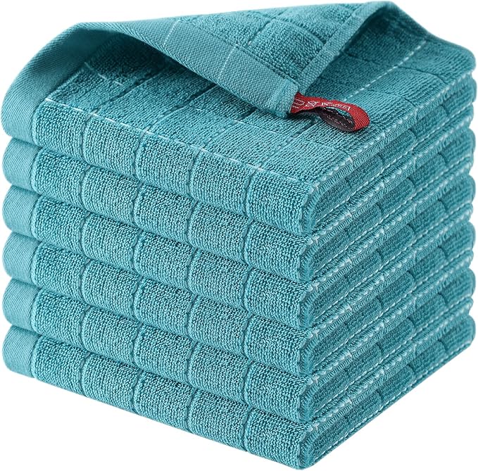 Homaxy 100% Cotton Terry Kitchen Dish Cloths, 6 Pack, Lake Blue | Ultra Soft and Absorbent, Suitable for Drying and Washing Dishes