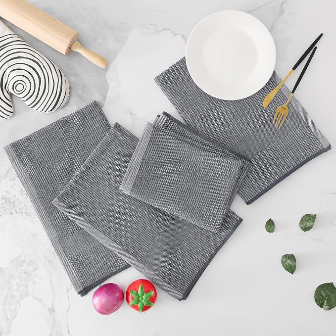 Homaxy 380 GSM Cotton Premium Kitchen Towels 8 Pack, 18"x 28", Grey | Flat and Terry Dish Towels, Highly Absorbent Tea Towel Set with Hanging Loop, Soft Utility Kitchen Hand Towels