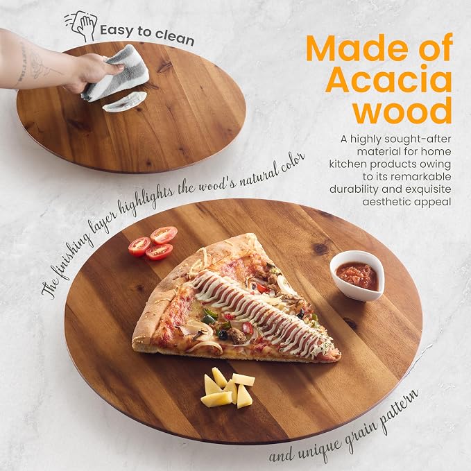 TIDITA 18" Acacia Wood Lazy Susan for Table Top, Swivel Charcuterie Board | 360° Rotation, No Rim, Solid Acacia Wood, Non-Skid Pads, Round Lazy Susans Turntable for Countertop, Extra Large