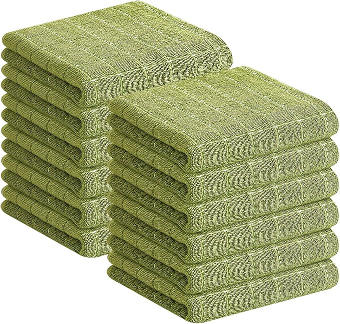 Homaxy 100% Cotton Terry Kitchen Towels, 12 Pack, Olive Green | Ultra Soft and Absorbent Dish Towels for Kitchen, Suitable for Drying and Washing Dishes