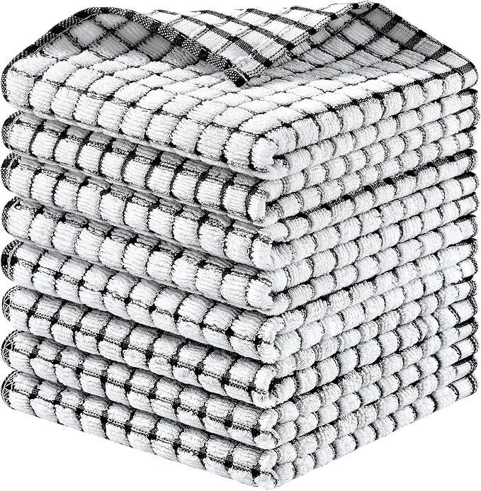 Homaxy 8 Pack Terry Kitchen Dish Cloths, 12"x12", Black | Super Soft and Absorbent Dish Rags, Quick Drying Reusable Dish Towels for Washing Dishes