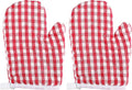 2Pcs Oven Mitts for Play Kitchen, Anti- Scald Gloves Microwave Oven Gloves Kitchen Mitts for Safe Baking Cooking (Red Checkered)