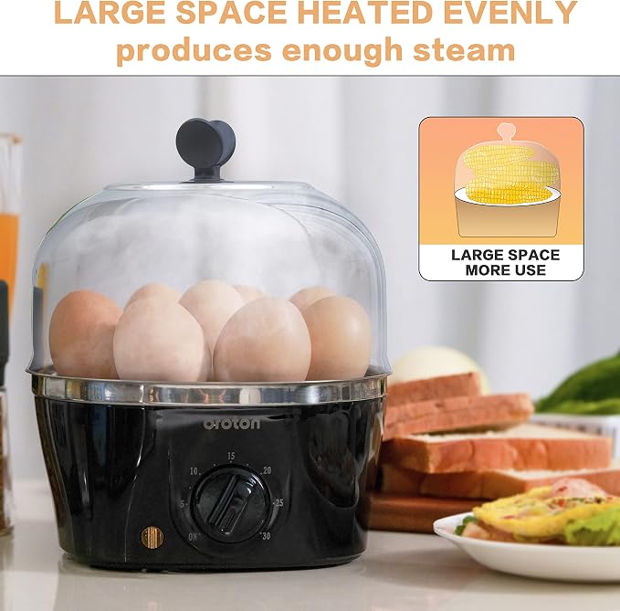 Oroton 304 stainless steel inside and outside Rapid Egg Cooker, 9 Egg Capacity Electric Egg Cooker for Hard Boiler Eggs,Poacher Eggs,Scrambled Eggs,Hard Boiled Auto Shut-Off,30 Minutes Timer Settings