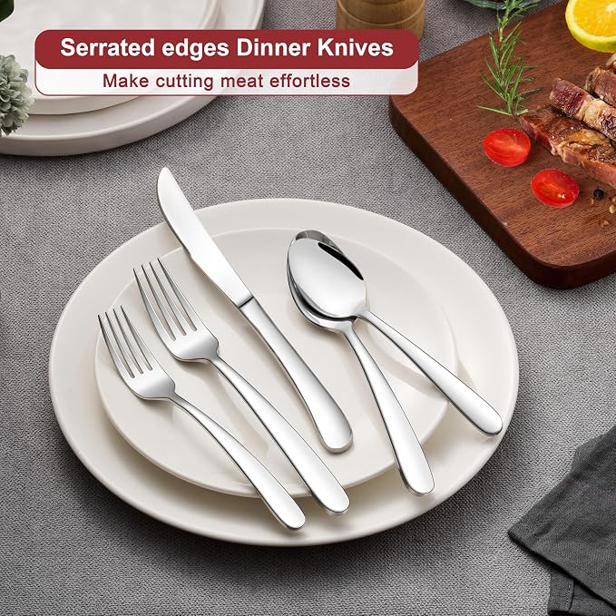 E-far Heavy Duty Silverware Set for 4, 20-Piece Stainless Steel Flatware Cutlery Set, Heavy Weight Metal Tableware Eating Utensils for Home Restaurant Weddings, Mirror Polished & Dishwasher Safe