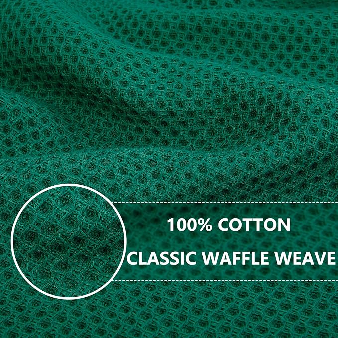 Homaxy 100% Cotton Waffle Weave Kitchen Dish Cloths 6-Pack, Dark Green | 12 x 12 Inches, Ultra Soft Absorbent Dish Towels, Quick Drying Dish Rags with Hanging Loop