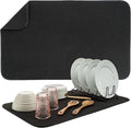 S&T INC. Dish Drying Mat, 18" x 30", Jumbo, Black | Absorbent Microfiber, XXL Kitchen Counter Mat for Dishes, Utensils, Pots and Pans, Machine Washable