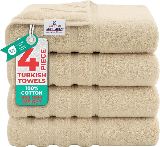 American Soft Linen 100% Cotton Luxury Turkish Towels, 4 PC Bath Towel Set | Soft Absorbent Quick Dry OEKO Tex Standard 100 Certificated Durable Machine Washable Premium Hotel Quality