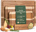 Acacia Wood Cutting Boards for Kitchen Set of 3, Double sided | Non Toxic Wooden Chopping Boards: Cut on One Side, Serve on the Other, large kitchen boards for charcuterie