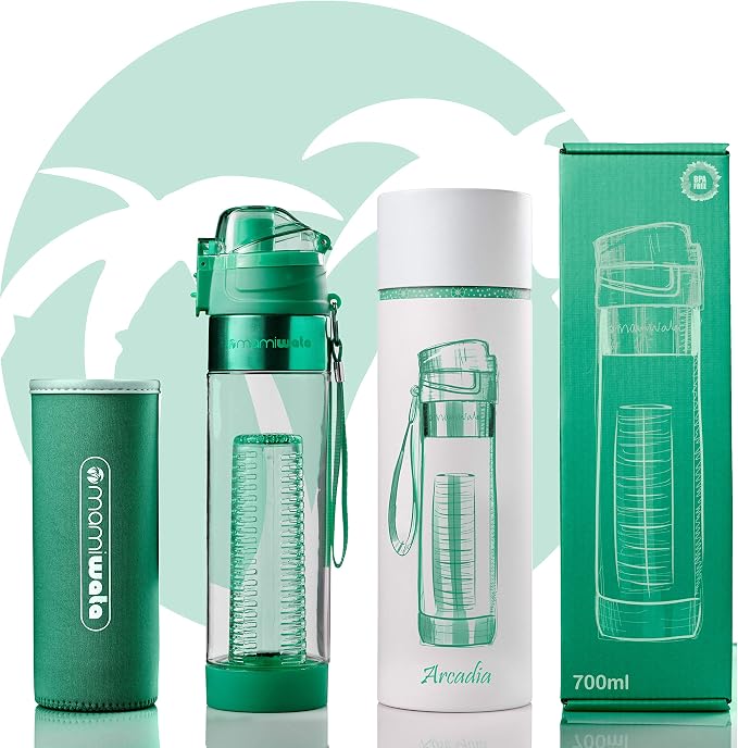 MAMI WATA Fruit Infuser Water Bottle – 24 oz BPA-Free Tritan Fruit Infused Plastic Water Bottle for Women Recipes eBook & Insulating Sleeve & Gift Box