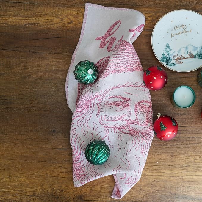 Christmas Tea Towel Set of 4-100% Cotton Jacquard Kitchen Towels, Festive Dish Towels for Christmas Decor, Perfect Hostess Gift (Merry Christmas)