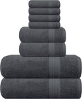 GLAMBURG Ultra Soft 8-Piece Towel Set - 100% Pure Ringspun Cotton, Contains 2 Oversized Bath Towels 27x54, Hand 16x28, 4 Wash Cloths 13x13 Ideal for Everyday use, Hotel & Spa -Charcoal Grey