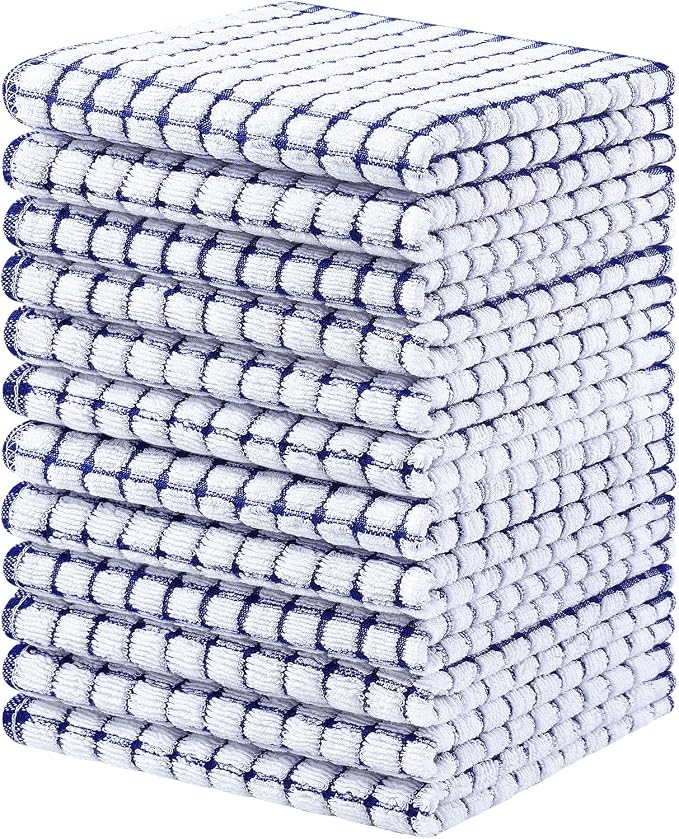 Homaxy 12 Pack Terry Kitchen Dish Cloths, 12"x12", Blue | Super Soft and Absorbent Dish Rags, Quick Drying Reusable Dish Towels for Washing Dishes