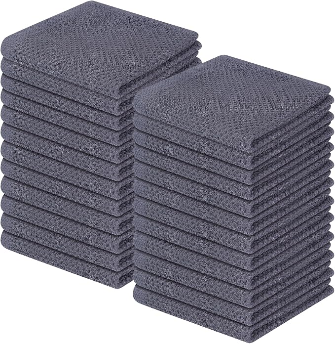 Homaxy 100% Cotton Waffle Weave Kitchen Dish Cloths 24-Pack, Dark Grey | 12 x 12 Inches, Ultra Soft Absorbent Dish Towels, Quick Drying Dish Rags with Hanging Loop