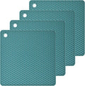 Teal Silicone Trivets Mats Silicone Pot Mat for Countertop Trivet Pads Heat Resistant Table Placemats 4 Pack,Size:7.5x7.5 Inch, Shape: Square