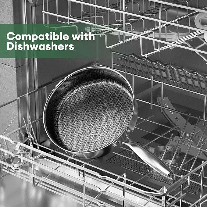 COOKER KING 3.6Qt Hybrid Sauté Pan w/Lid, Nonstick Deep Skillet for Frying | Non-Toxic Coating, Dishwasher & Oven Safe, Induction Ready, Stay-Cool Handle, 3-Ply Stainless Steel Clad for Fast Heat