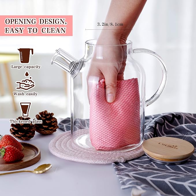 CnGlass Glass Teapot Stovetop Safe,50.7oz Clear Glass Pitcher with Removable Filter Spout for Loose Leaf and Blooming Teabag