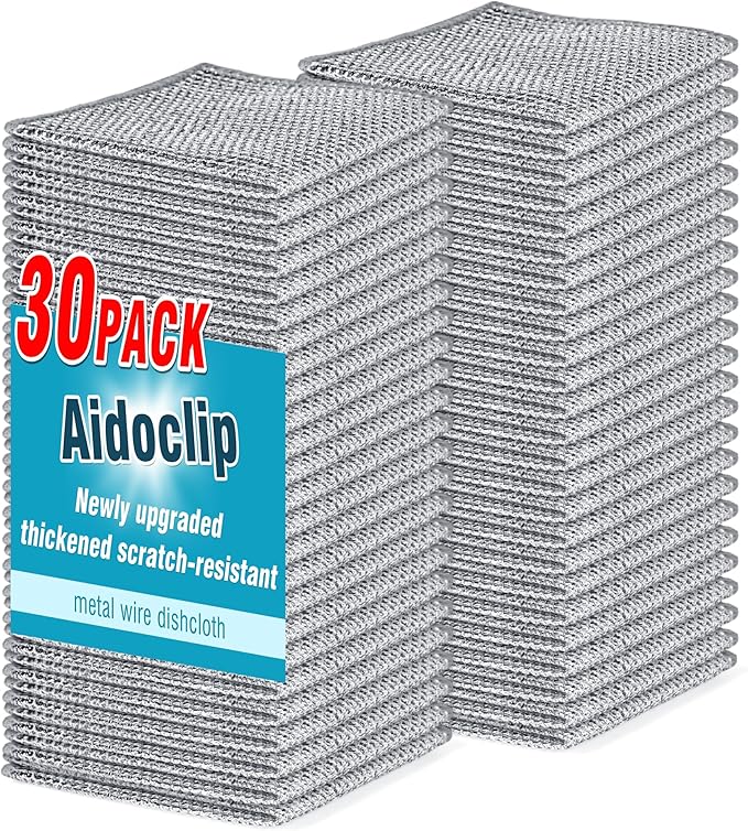 Aidoclip 30PCS Non Scratch Steel Wool Dishcloth Scrubber Pads Kitchen Set | Non Scratch Steel Wool Scrub Pads Effectively Remove Grease and Stains Without Damaging Surfaces