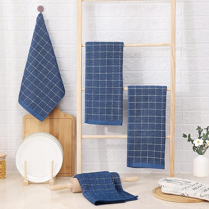 Homaxy 100% Cotton Terry Kitchen Towels, 24 Pack, Navy Blue | Ultra Soft and Absorbent Dish Towels for Kitchen, Suitable for Drying and Washing Dishes