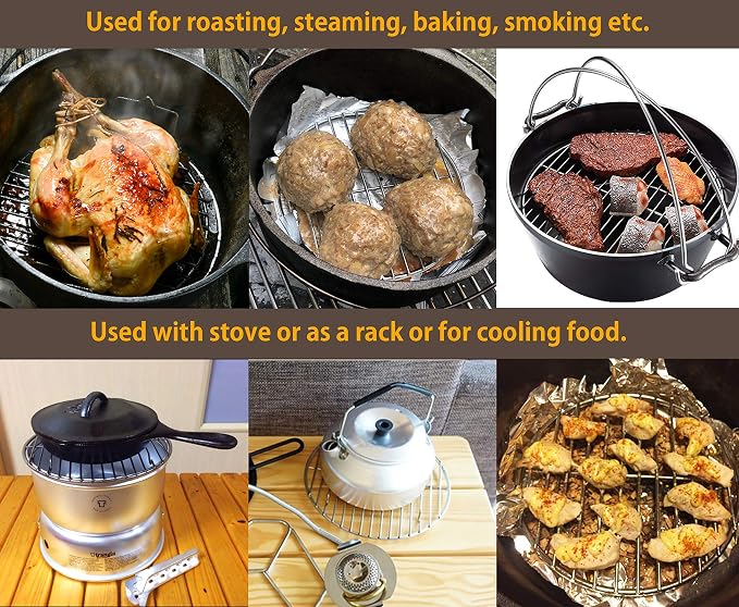 CAMPINGMOON φ8.27inch/φ21cm Round Stainless Steel Roasting Baking Steaming Cooling Rack Cooking Grid Grill Fits for 10-inch Dutch Oven W21