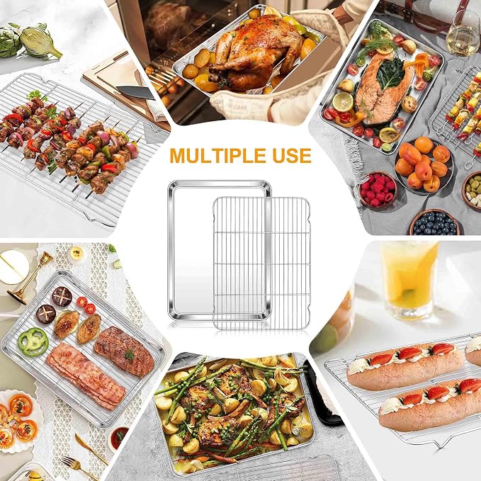 Homikit Large Baking Sheet with Wire Cooling Rack (1 Pan+1 Rack), Nonstick | 20x14 Inch XL Stainless Steel Cookie Sheets for Baking, Big Baking Pans with Racks Set, Metal Bacon Tray, Dishwasher Safe