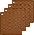 Brown Silicone Trivets Mats Square Silicone Rubber Pot Holder Trivet Mat for Hot Pan and Pot Hot Pads Counter Mat Heat Resistant Tablemat or Placemats 4 Pack,Size:7.5x7.5 Inch