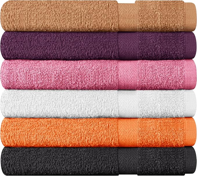 Towel and Linen Mart 100% Cotton 6 Pack Bath Towel Set, Quick Dry, Super Absorbent, Light Weight, Soft, (27 x 54 Pack of 6) (27 x 54 6 Pack, Plum, Pink, Beige, Grey, White, Peach)