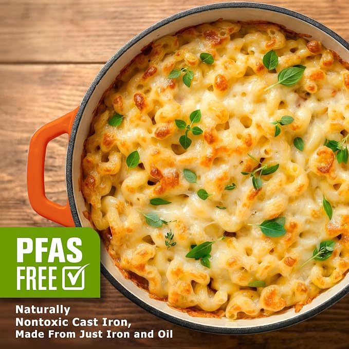 MUELLER HOME 6 Quart Enameled Cast Iron Dutch Oven for Bread Baking | Oven-Safe up to 500°F & Across All Cooktops, Housewarming Gifts New Home, Cast Iron Cookware, Gifts for Women, Orange