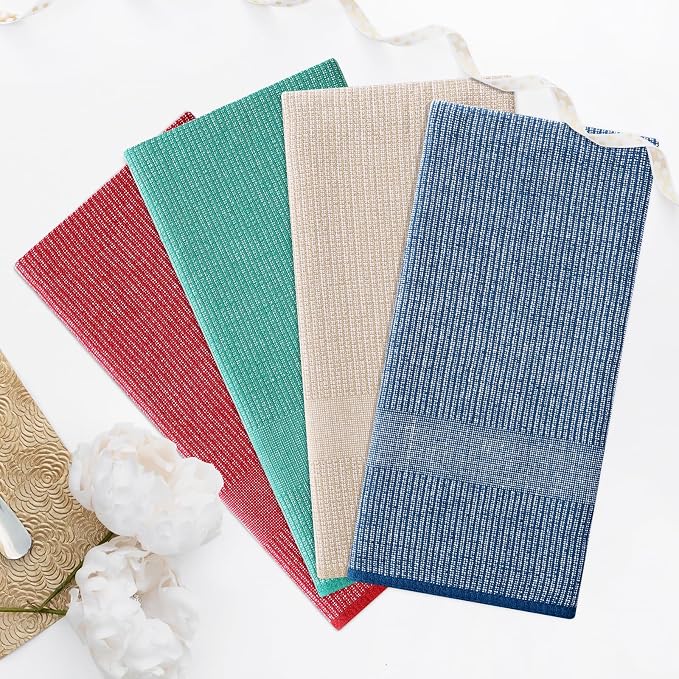 Homaxy 380 GSM Cotton Premium Kitchen Towels 6 Pack, 18"x 28", Mix | Flat and Terry Dish Towels, Highly Absorbent Tea Towel Set with Hanging Loop, Soft Kitchen Hand Towels, Navy/Red/Green
