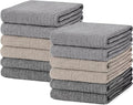 Mordimy Cotton Kitchen Towels (18"x 28", 12 Pack), Grey/Khaki/Black | 100% Ring Spun Cotton, Super Absorbent, 380 GSM, Flat & Terry, Soft, Hanging Loop Dish Towels
