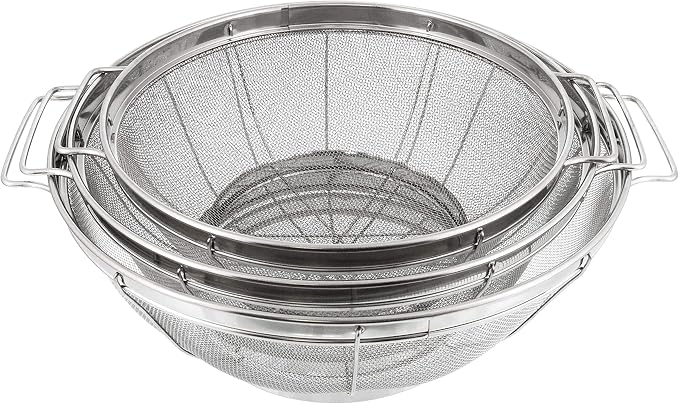 U.S. Kitchen Supply Set of 3 Stainless Steel Colander Strainers Net Baskets 5, 4, & 3-Quart - Colander with Handles & Resting Base - Stainless Steel Sieve, Mesh Strainers and Colanders for Kitchen