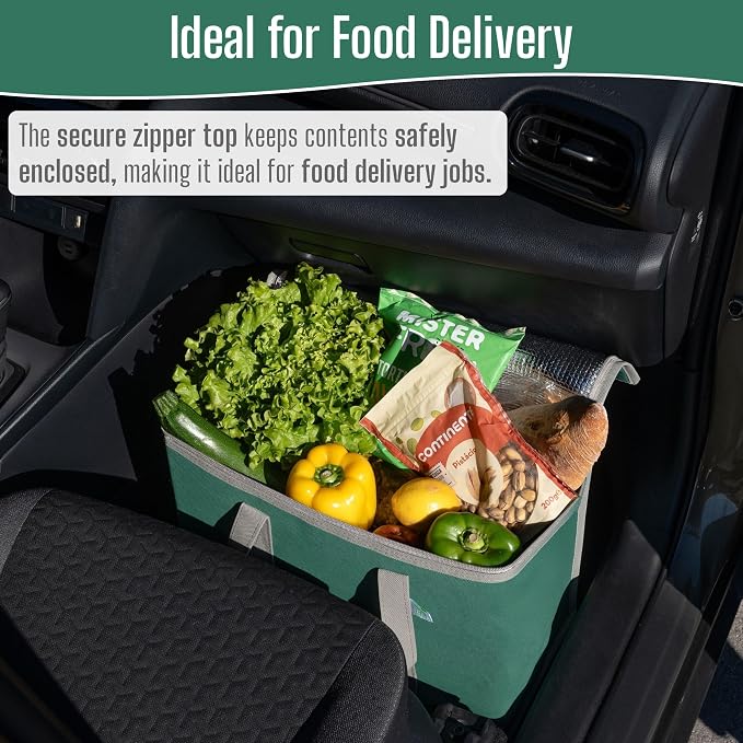 VENO 3 Pack Cooler Bag Insulated Grocery Bags for Food Delivery Heavy Duty | Large Collapsible Cooler, Reusable Shopping Tote with Zippers, Foldable, Stands Upright, for Picnic Camping (Green, 3 Pack)