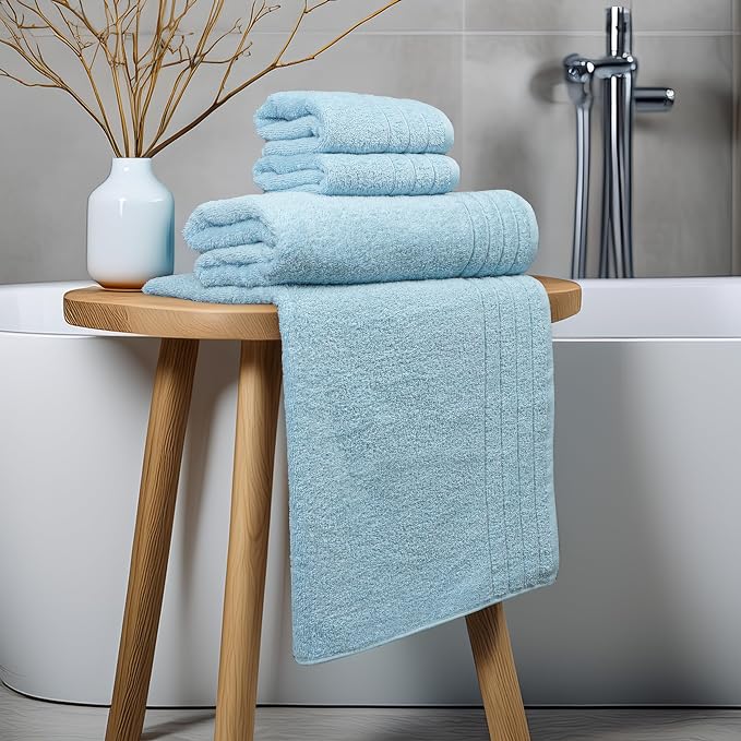 8 Piece Towel Set, 2 XL Bath, 2 Hand, 4 Washcloth, Sky Blue | 100% Cotton, Lighter Weight, Quicker to Dry, Super Absorbent, Perfect for Bathroom