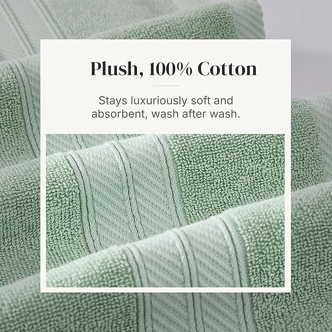 Modern Threads 6 Piece Bath Towel Set – Bathroom Set with 2 Bath Towels, 2 Hand Towels, and 2 Wash Cloths – 100% Cotton, Super Absorbent & Extra Soft – Reversible Botanical Vine (Sage Green)