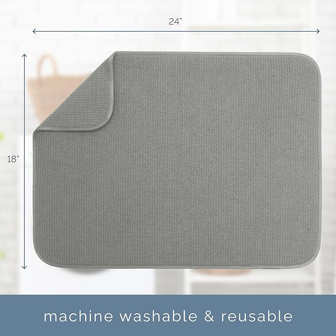 S&T INC. Dish Drying Mat, 18" x 24", XL, Grey | Absorbent Microfiber, Extra Large Kitchen Counter Mat for Dishes, Utensils, Pots and Pans, Machine Washable