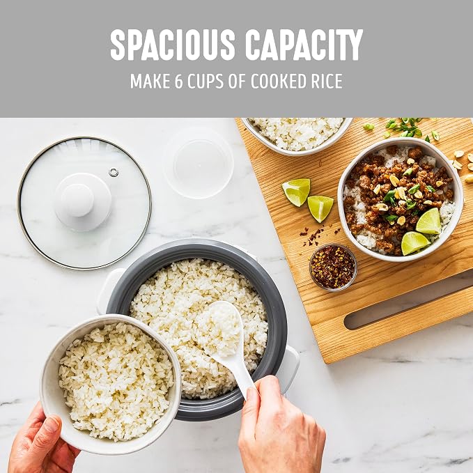 GreenLife Rice Cooker, 3-Cups Uncooked/6-Cups Cooked, White | PFAS-Free Ceramic Nonstick Removable Pot, One-Switch Design, Grains Multicooker, Keep Warm, Dishwasher Safe Parts, Easy Clean