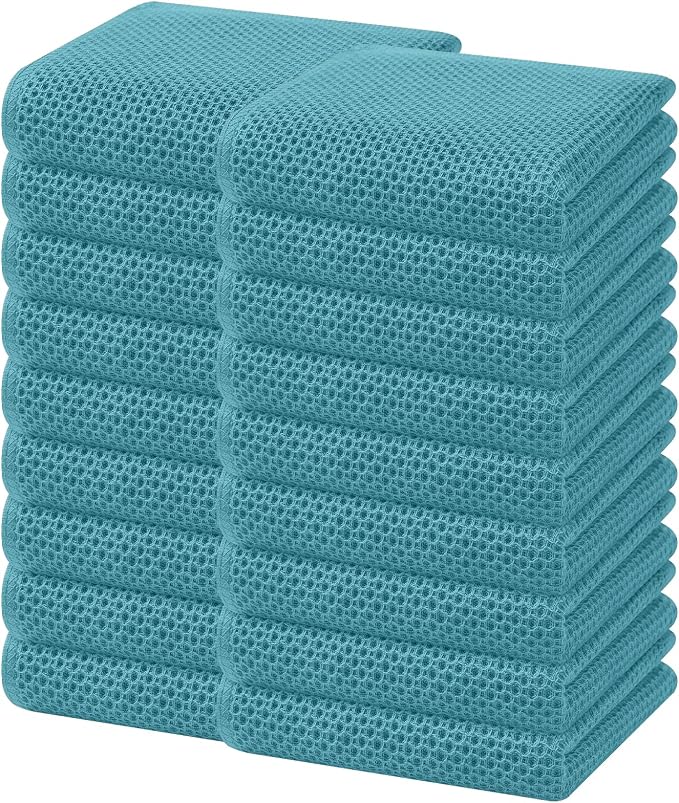 Homaxy 100% Cotton Waffle Weave Kitchen Dish Towels 18-Pack, Lake Blue | 13 x 28 Inches, Ultra Soft Absorbent Dish Towels, Quick Drying Cleaning Towels