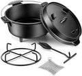 Joyfair Pre-seasoned Cast Iron Camp Dutch Oven with Accessories, 5QT Pot | Open Fire Camping Cookware with 2QT Skillet Lid For Outdoor Campfire Cooking - Baking Sourdough Bread, Oven Safe