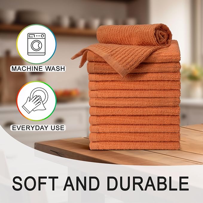 Textila Bar Mop Towels 16x19 Inch – Terra – Pack of 10, Cotton Dish Cloths & Cleaning Towels for Kitchen, Bar, Restaurant, Household Use – Absorbent, Durable, Reusable