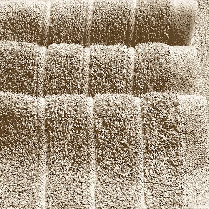 8 Piece Towel Set, 2 XL Bath, 2 Hand, 4 Washcloth, Beige | 100% Cotton, Lighter Weight, Quicker to Dry, Super Absorbent, Perfect for Bathroom