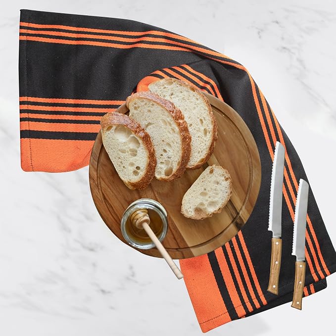 Urban Villa Kitchen Towels Cotton Dish Towels 20”x30” (Set of 6) Orange Blk