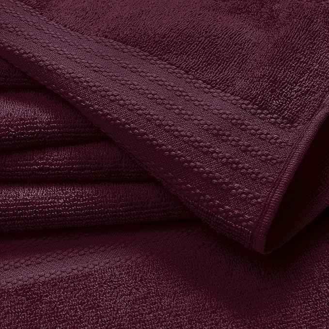 GLAMBURG Ultra Soft 24-Piece Towel Set - 100% Pure Ringspun Cotton, Contains 8 Oversized Bath Towels 27x54, 8 Hand Towels 16x28, 8 Wash Cloths 13x13 - Ideal for Everyday use, Hotel & Spa - Burgundy