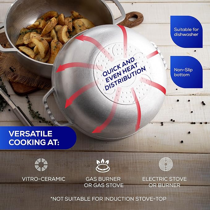 Universal 6.3 QT Caldero – Traditional Cast Aluminum Cooking Pot with Lid, 18 Cup Rice Pot for Soups, Stews, Beans & Everyday Family Cooking