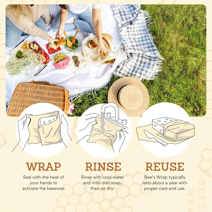 Bee's Wrap Beeswax Food Wraps, 2 Medium & Sandwich Pack - Botanical | Organic Beeswax Wraps - Plastic Free - Reusable Food Storage - Lunches & Leftovers - Made in USA