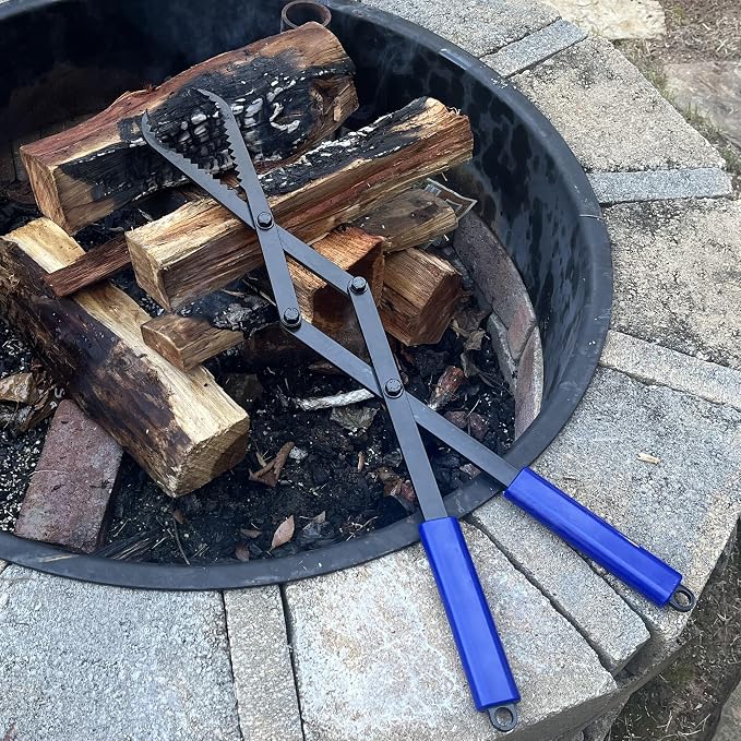 Firewood Tongs 28in Heavy Duty Solid Steel | Grizzly Grabber, Fire Tongs for Fire Pit, Bonfire Campfire, Outdoor Indoor Log Grabber, Rustproof, Safely Moves Firewood