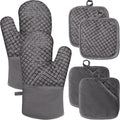 4 Pcs Oven Mitts and Pot Holders,High Heat 500°F Resistant Glove Potholder with Thick Cotton,Silicone Non-Slip Surface Long Kitchen Oven Glove for Cooking Baking Grilling(Grey)
