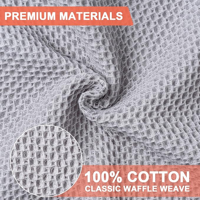 Kitchen Towels 6-Pack Kitchen Dish Cloths,100% Cotton,12x12 In,Light Grey | Towels Waffle Weave,Ultra Soft Absorbent, Quick Drying