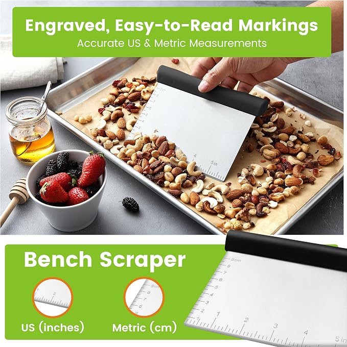 Spring Chef Stainless Steel Dough Blender & Bench Scraper Set, Black | Sturdy Pastry Cutter & Blender for Baking with Non Slip Handle, Dough Cutter & Scraper Tool for Pie, Pizza, Sourdough, Bread
