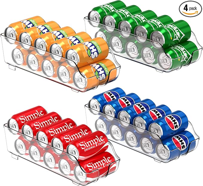 Simple Houseware Soda Can Organizer Dispenser Refrigerator/Pantry, Set of 4 | Clear