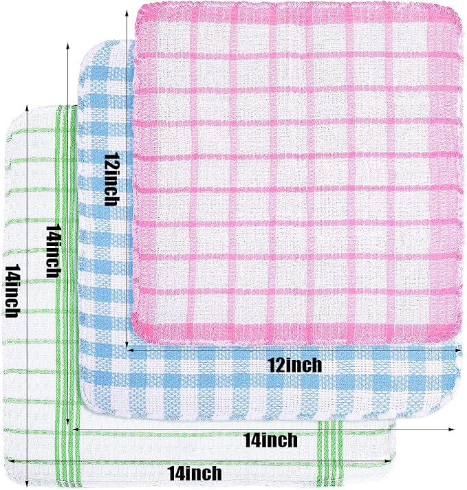 Patelai 12 Kitchen Dish Rags,Bright Color,13.8'' X 13.8'', 11.8 X 11.8'' | Cotton Dishcloths Washing Dishes, Absorbent Reusable Towels for Scrubbing Countertops Glass, Quick Dry Home Cleaning