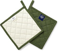 Encasa XO Pot Holders, Quilted Kitchen Hot Pads 8"x8" Leaf Green | 100% Heavyweight Cotton | Quilted Insulation | Multipurpose Trivets & Hot Pads | Hanging Loop | Set of 2